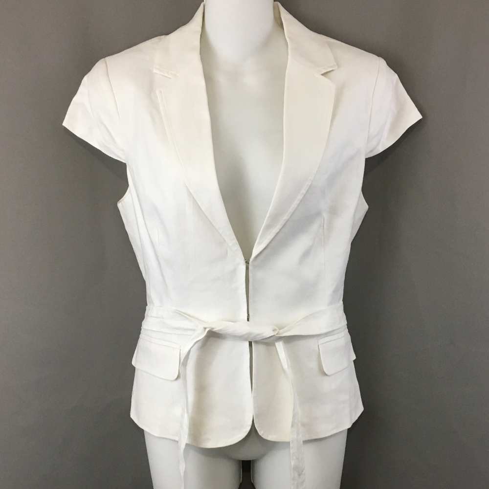 7th Ave NY & Co Blazer Linen Blend White Size M